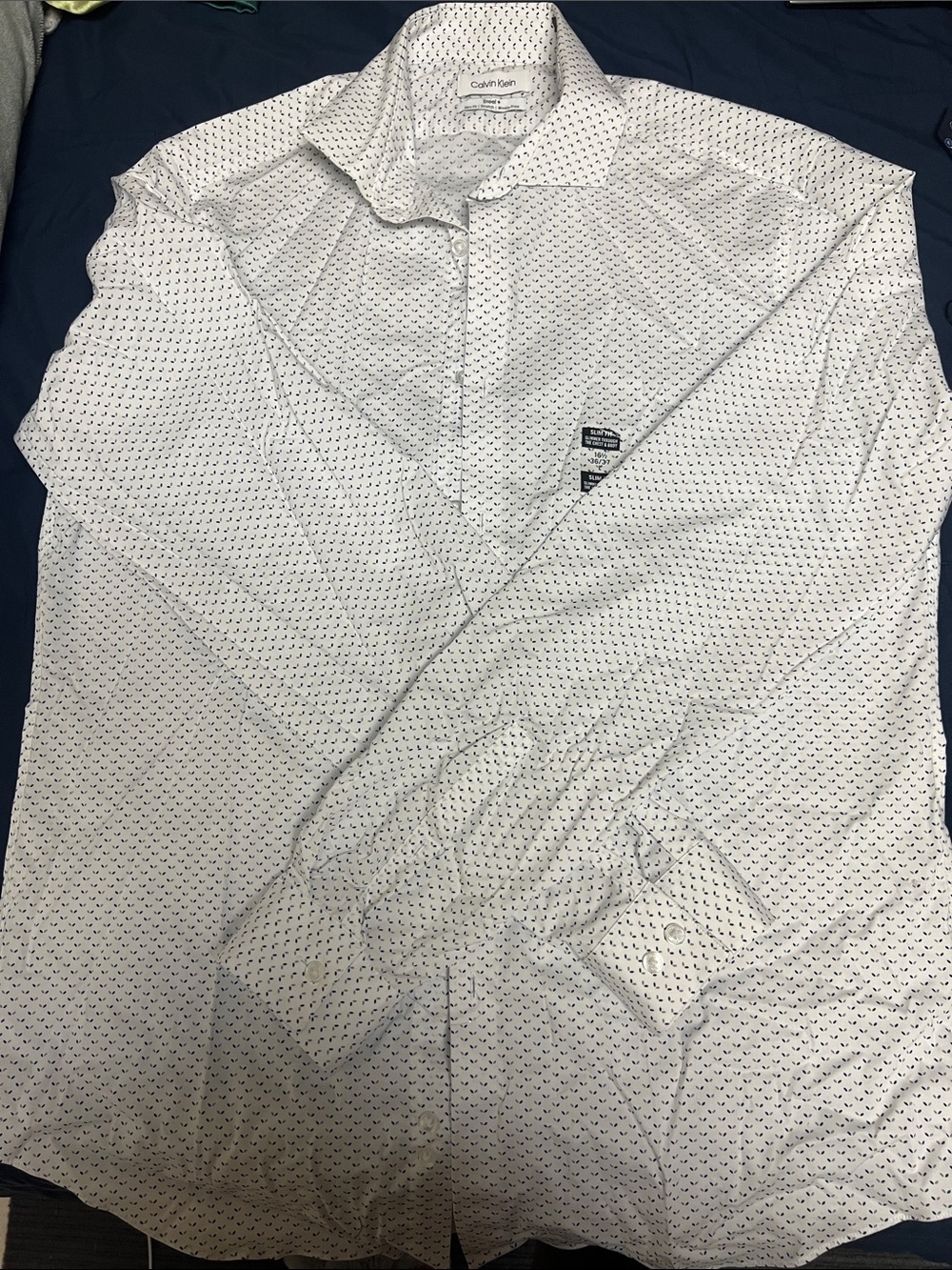 Calvin Klein White Dress Shirt with Navy Micro-Pattern